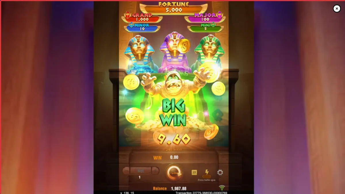 Tampilan visual slot 3 Tomb Keepers dengan patung Firaun dan gulungan Mesir Kuno