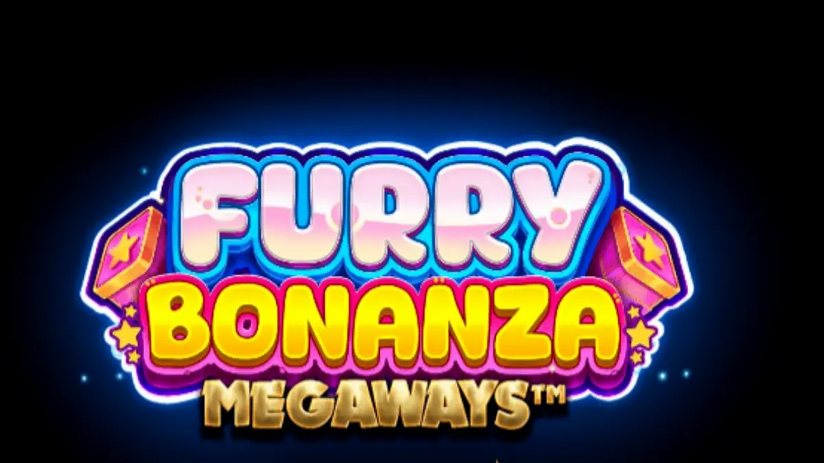Tampilan visual Furry Bonanza Megaways dengan karakter beruang lucu dan grid Megaways.